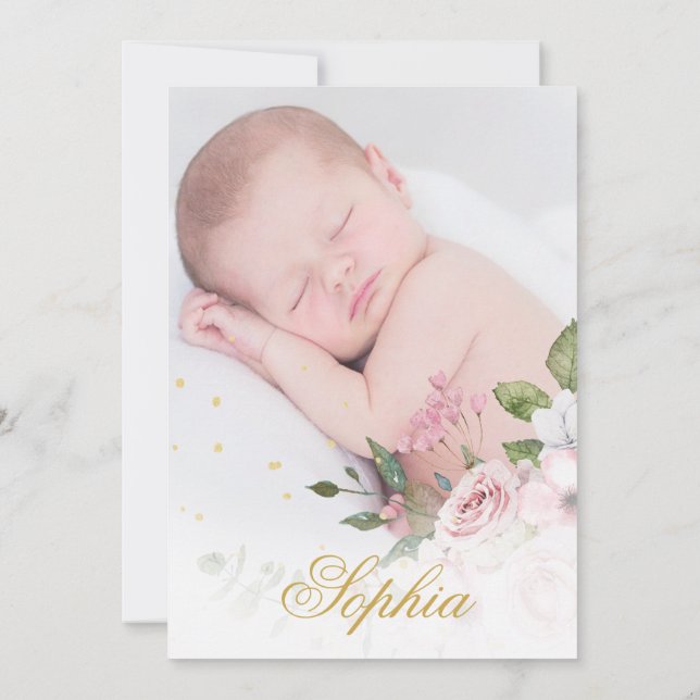 Girl Baby Photo Hebrew Naming Ceremony Floral  Invitation (Back)