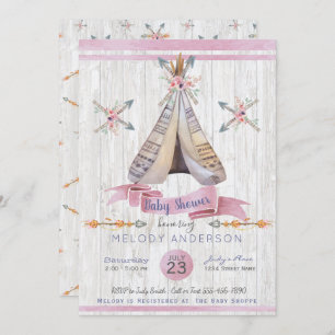 Girl Baby Pink Shower Boho Chic Teepee & Arrows Invitation