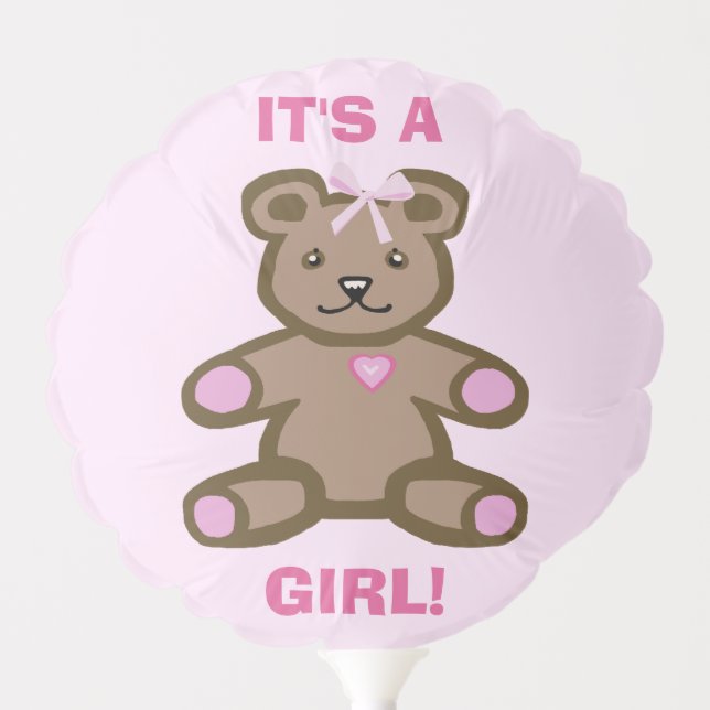 Girl baby pink teddy bear balloon (Front)