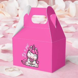Girl Baby Pink Unicorn Gender Reveal Party Favor Boxes