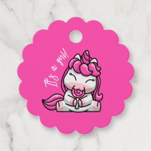 Girl Baby Pink Unicorn Gender Reveal Party Favor Tags