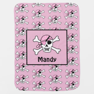 Girl Baby Pirate Skull and Bones Pink Baby Blanket