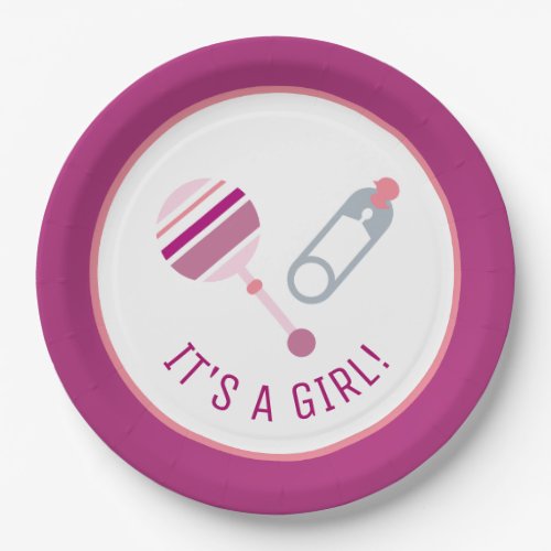 Girl Baby Rattle Diaper Pin _ Gender Reveal Paper Plates