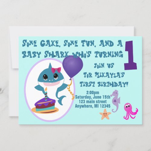 Girl Baby Shark Birthday Invitation