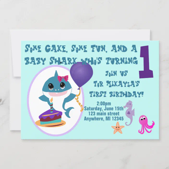 Girl Baby Shark Birthday Invitation Zazzle Com