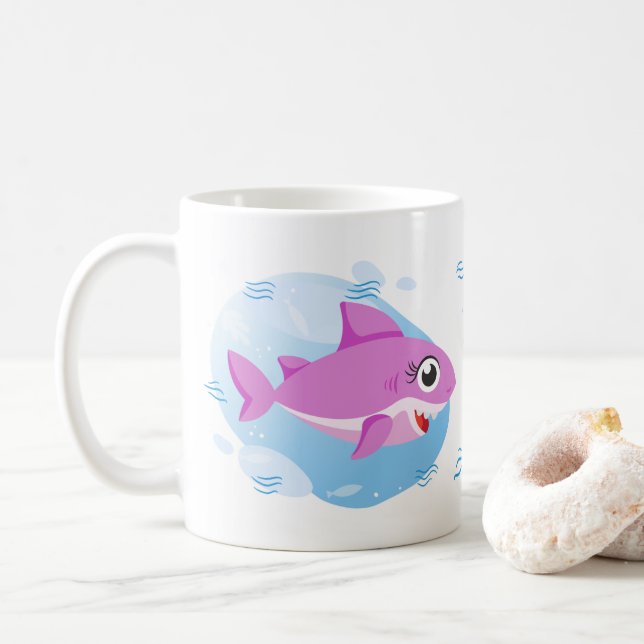 Girl Baby Shark - Pink Coffee Mug (With Donut)