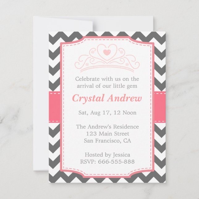 Girl Baby Shower - Baby Princess and Tiara Invitation (Front)