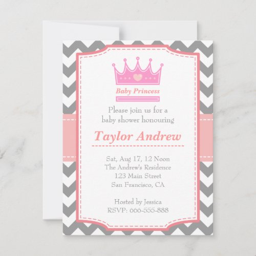 Girl Baby Shower - Baby Princess With Pink Crown Personalized Announcements