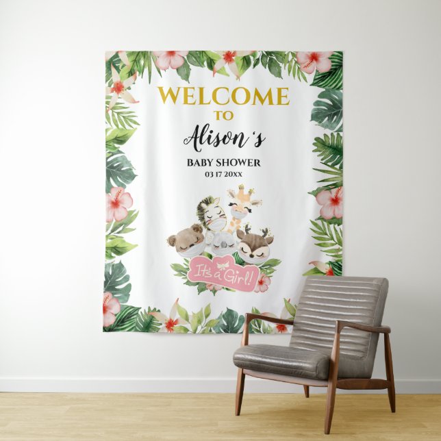 Girl Baby Shower BACKDROP | Gold Safari Friends (In Situ)