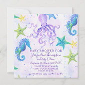 Girl Baby Shower Beach Starfish Octopus Seahorse Invitation (Front)