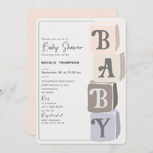 Girl Baby Shower Blocks Blush Invitation