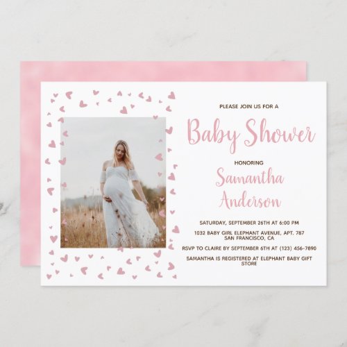Girl Baby Shower Blush Pink Elegant Photo Invitation