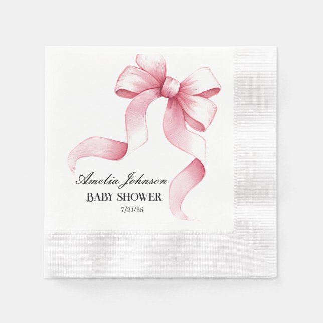 Girl Baby Shower Blush Pink Ribbon Coquette  Napkins (Front)