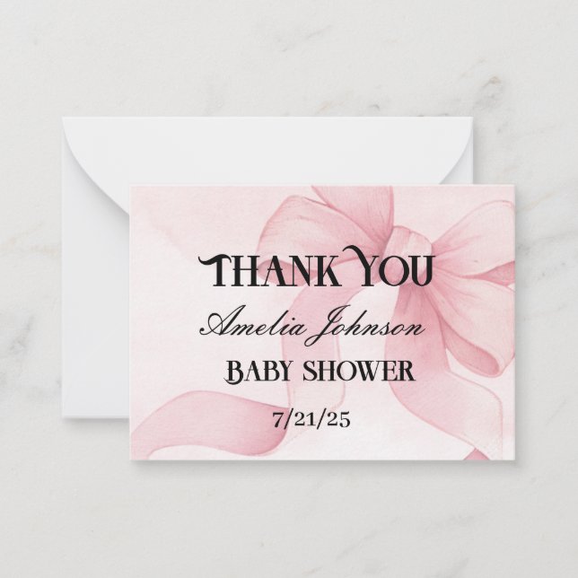 Girl Baby Shower Blush Pink Ribbon Coquette Note Card (Front)
