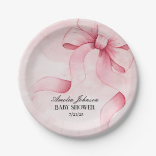 Girl Baby Shower Blush Pink Ribbon Coquette Paper Plates