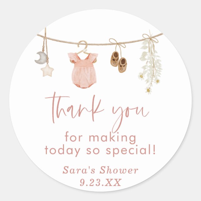 Girl Baby Shower | Boho Blush Pink Favor Stickers (Front)