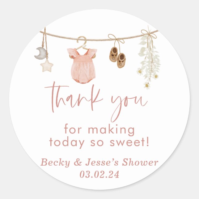 Girl Baby Shower | Boho Blush Pink Favor Stickers (Front)