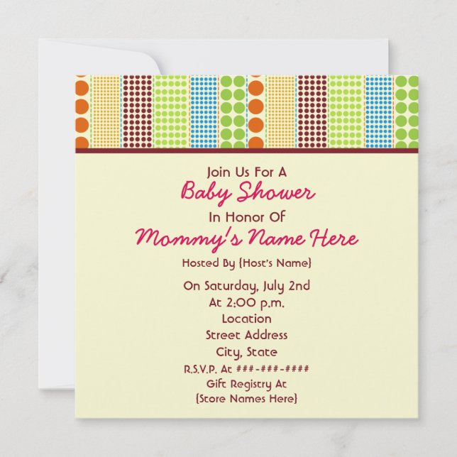 Girl Baby Shower: Boho Dots Stuffed Bear Invitation (Front)