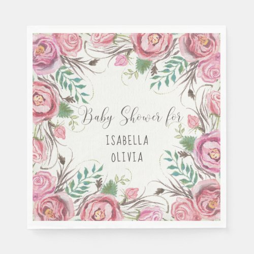 Girl Baby Shower Boho Floral English Roses Ferns Napkins