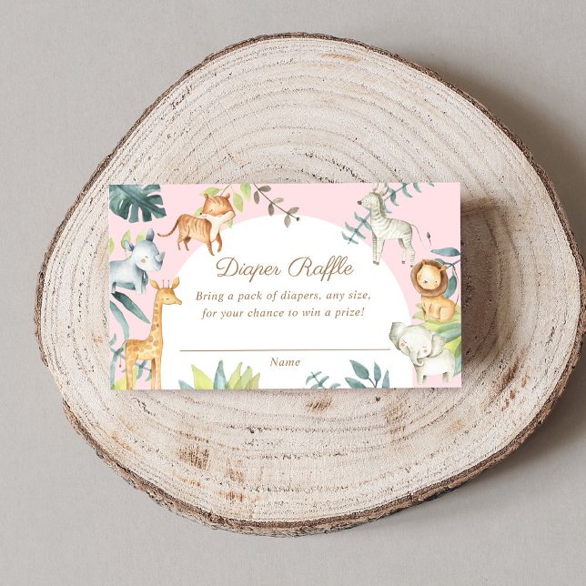 Girl baby shower boho safari animals diaper raffle enclosure card (Creator Uploaded)