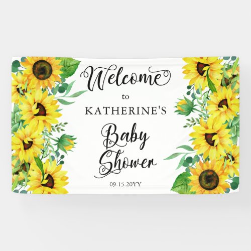 Girl Baby Shower Boho Sunflowers  Eucalyptus Banner