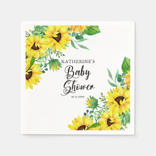 Girl Baby Shower Boho Sunflowers  Eucalyptus Napkins