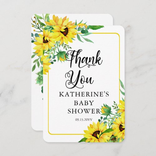 Girl Baby Shower Boho Sunflowers Thank You 