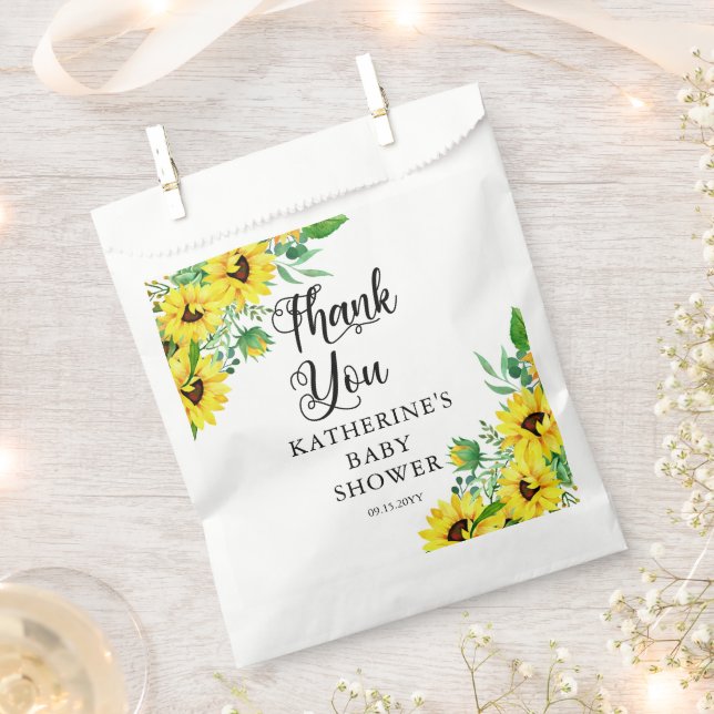 Girl Baby Shower Boho Sunflowers Thank You  Favor Bag (Clipped)