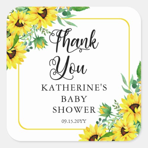 Girl Baby Shower Boho Sunflowers Thank You  Square Sticker