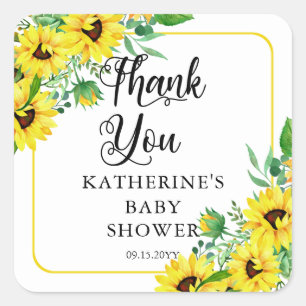 Girl Baby Shower Boho Sunflowers Thank You Square Sticker