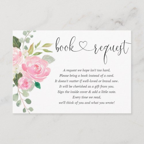 Girl baby shower book request blush pink white enclosure card