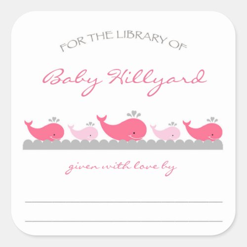 Girl Baby Shower bookplates  pink gray whales