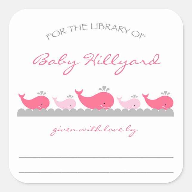 Girl Baby Shower bookplates / pink gray whales (Front)