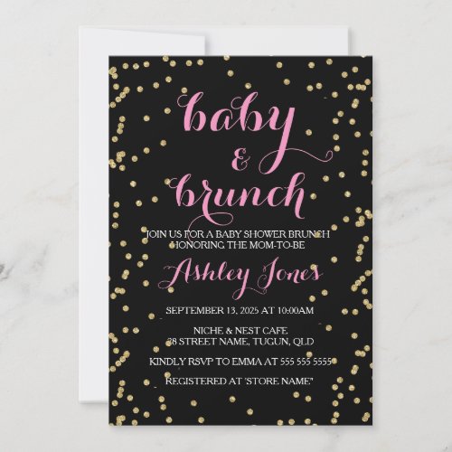 Girl Baby Shower  Brunch Gold Glitter Black card