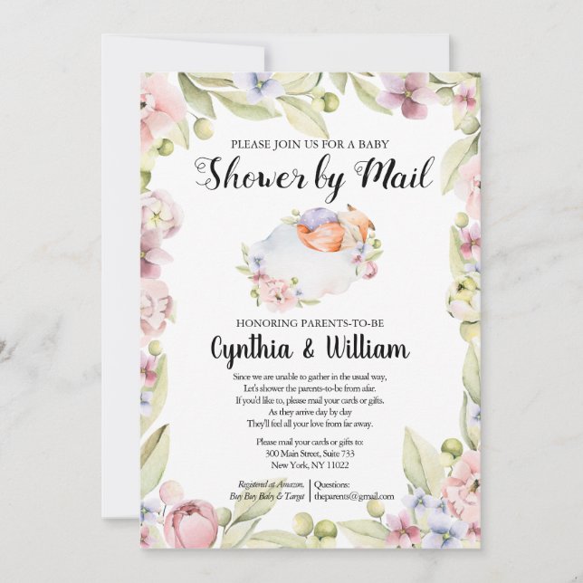 Girl Baby Shower By Mail | Elegant Spring Floral Invitation (Front)