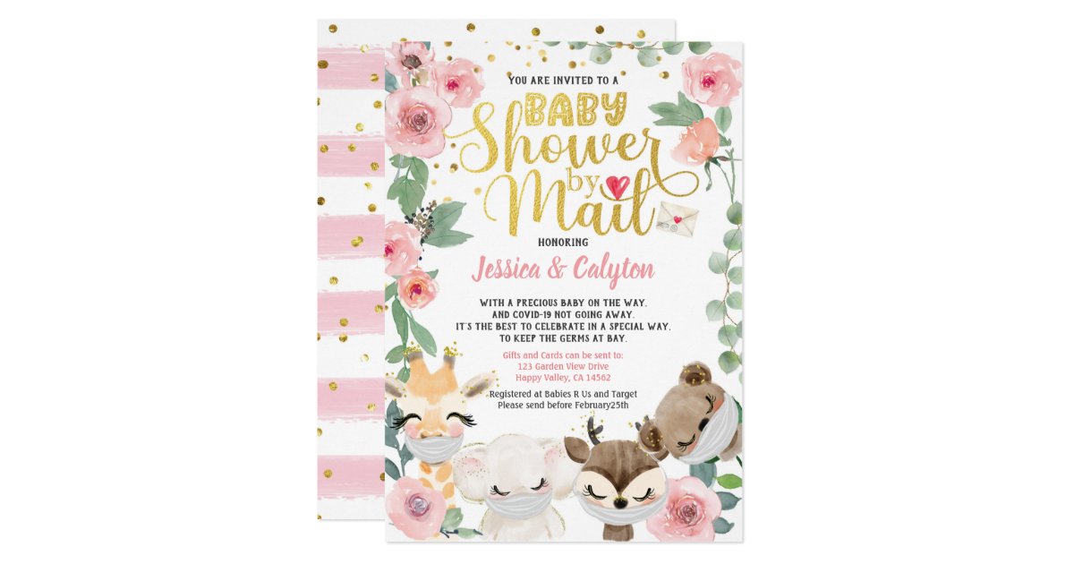 Girl Baby Shower By Mail Pandemic Woodland Animal Invitation