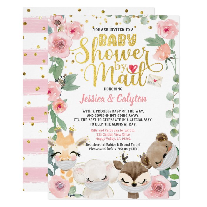 Girl Baby Shower By Mail Pandemic Woodland Animal Invitation
