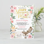 Girl Baby Shower By Mail Pandemic Woodland Animal Invitation (Standing Front)