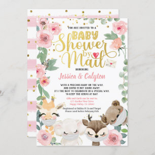 Girl Baby Shower By Mail Pandemic Woodland Animal Invitation
