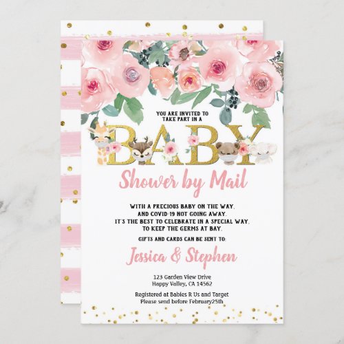 Girl Baby Shower By Mail Pandemic Woodland Animal Invitation