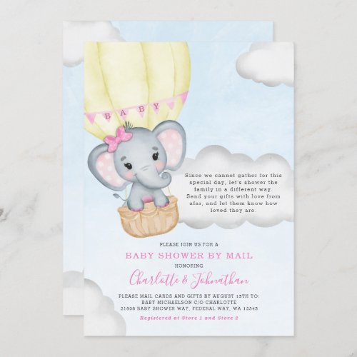 Girl Baby Shower By Mail Pink Elephant Invitation