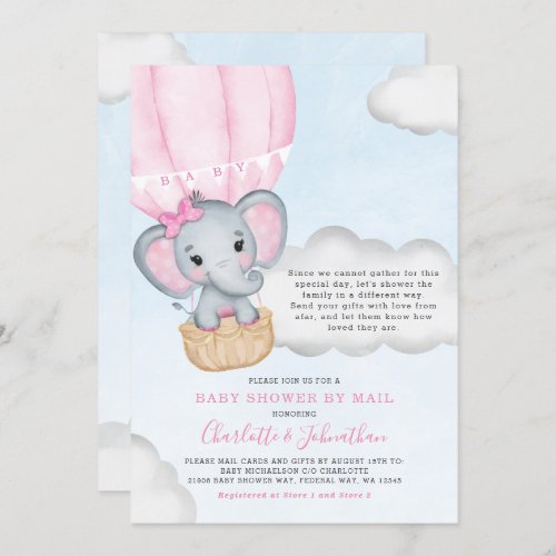 Girl Baby Shower By Mail Pink Elephant Invitation