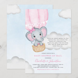 Girl Baby Shower By Mail Pink Elephant Invitation