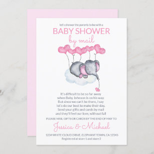Girl Baby Shower by Mail Pink Elephant on Cloud Invitation
