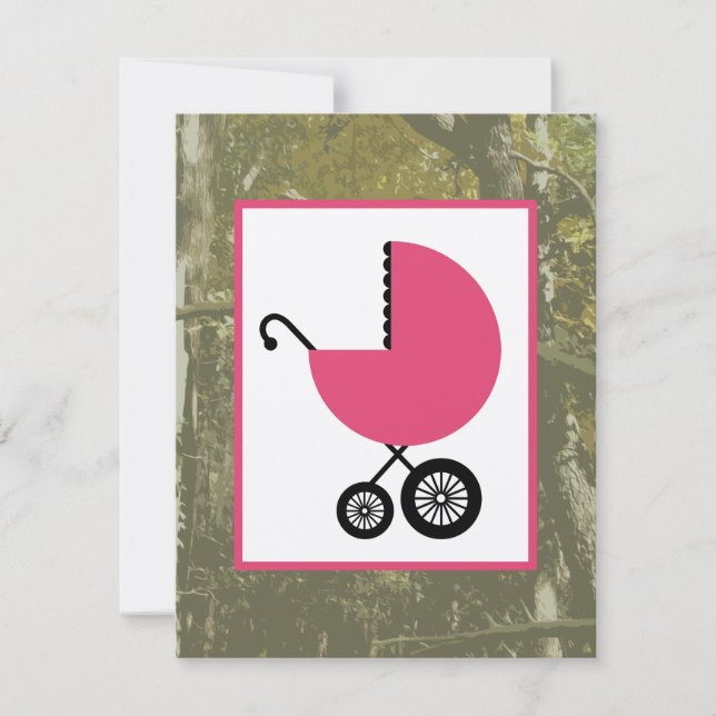 Girl Baby Shower - Camo & Hot Pink Carriage Invitation (Front)