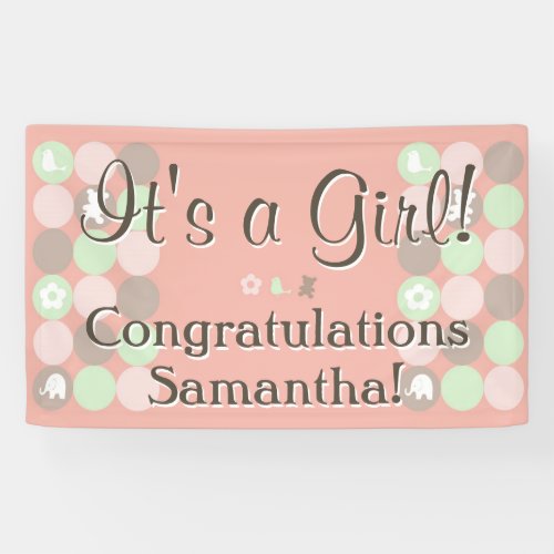 Girl Baby Shower Custom Printed Pink Brown Dots Banner