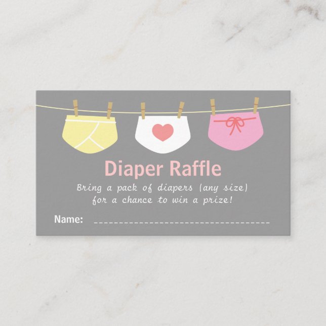 Girl Baby Shower, Cute Diaper Raffle Tickets Enclosure Card (Front)