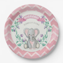 Girl Baby shower Cute Elephant Sweet Peas Chevron Paper Plates