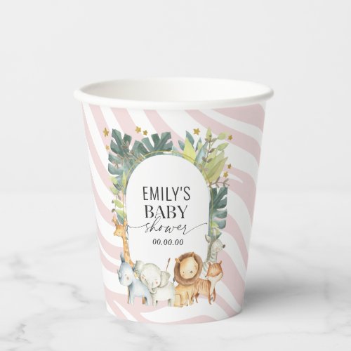 Girl baby shower cute jungle safari animals  paper paper cups