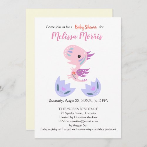 Girl Baby Shower Cute Little Dragon Baby Hatching Invitation